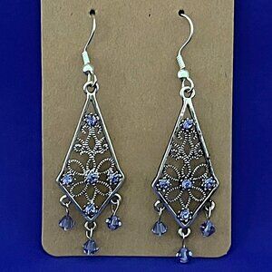 Swarovski Purple Crystal Earrings, Silver Filigree Chandeliers NWT